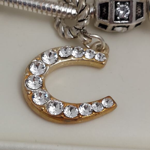 Swarovski Elements Charm Bracelet Horseshoe Silver Tone Beads Crescent Box Lucky - Picture 4 of 11